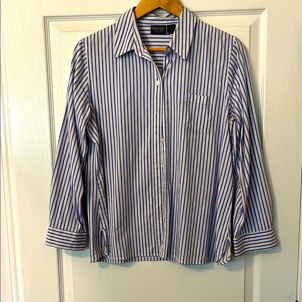 Chico's Blue and White Striped Button Down Shirt